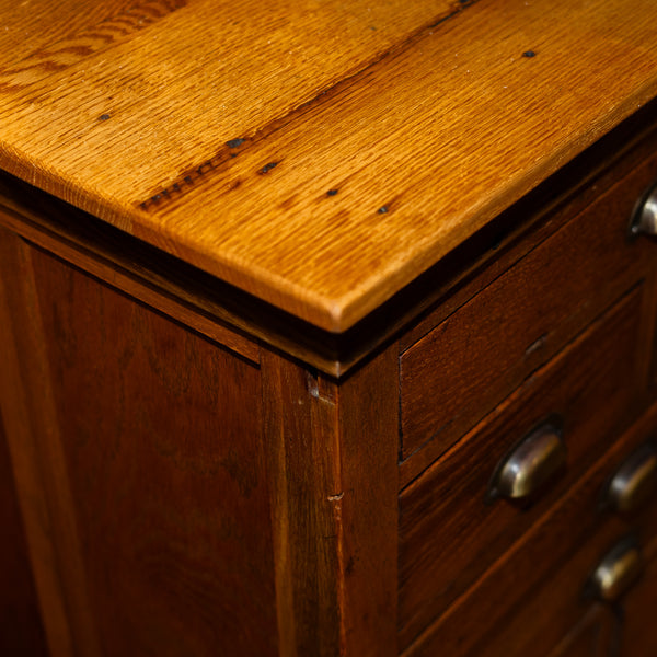Vintage Reclaimed 8 Drawer Wood Chest with Brass Pulls
