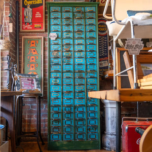 Tall Blue Restored Multi-Drawer Cabinet