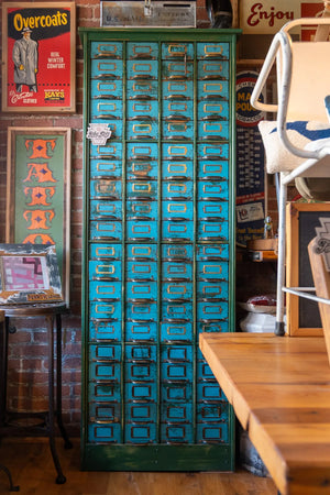 Tall Blue Restored Multi-Drawer Cabinet