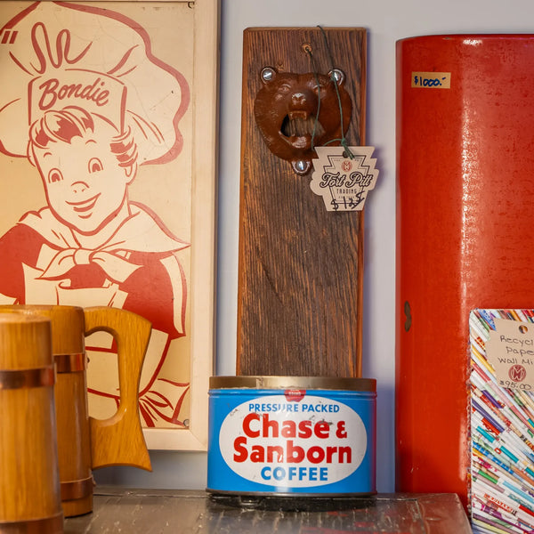 Handcrafted Wall Bottle Opener w/ Chase Sanborn Can