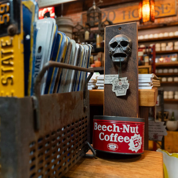 Handcrafted Wall Bottle Opener w/ Vintage Beech-Nut Coffee Can