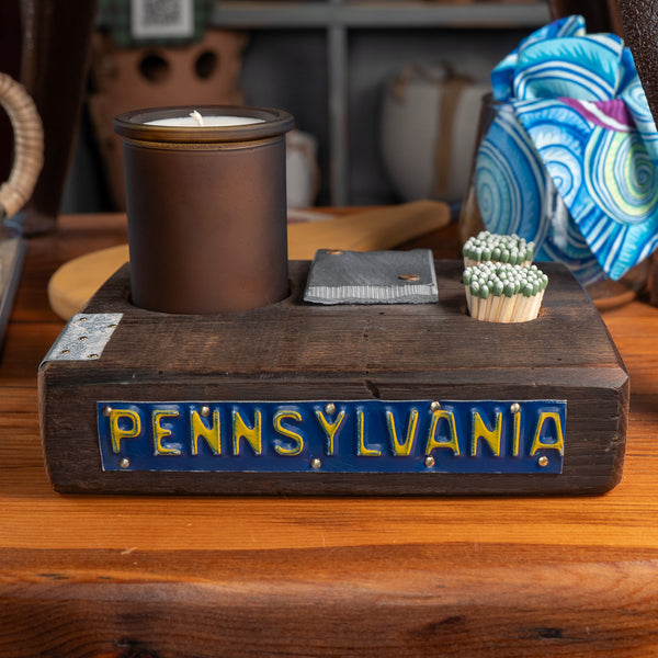 Pennsylvania License Plate (Front) Candle Holder with Metal Embellishments