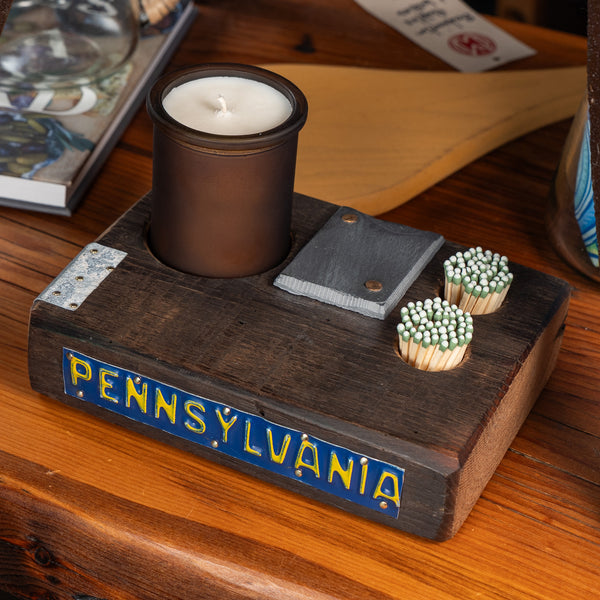 Pennsylvania License Plate (Front) Candle Holder with Metal Embellishments