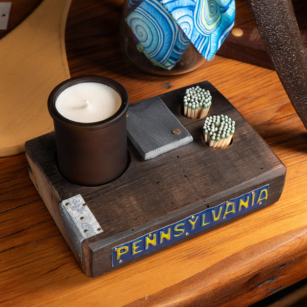 Pennsylvania License Plate (Front) Candle Holder with Metal Embellishments