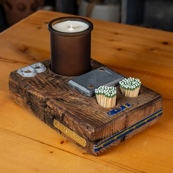 "B" Candle Holder with PA License Plate Embellishments