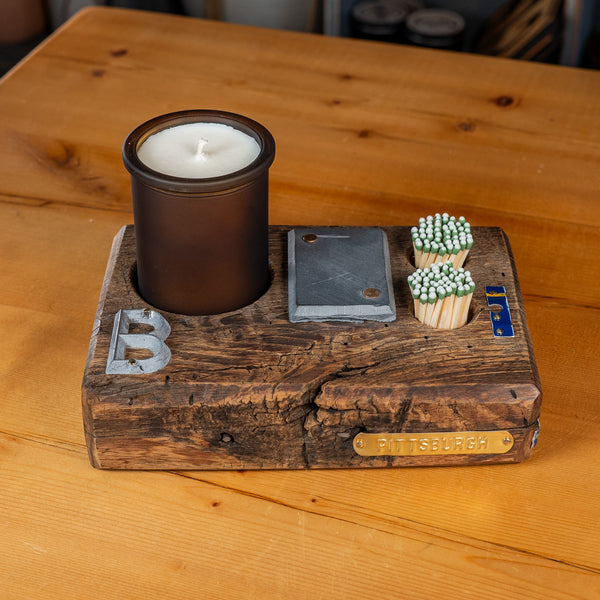 "B" Candle Holder with PA License Plate Embellishments