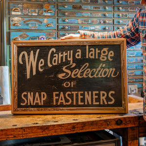 Vintage Hand-painted Snap Fasteners Wood Sign