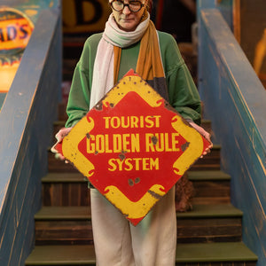 Vintage Tourist Golden Rule Porcelain Enamel Advertising Sign