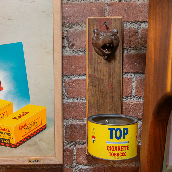 Handcrafted Wall Bottle Opener w/ Vintage Top Cigarette Can