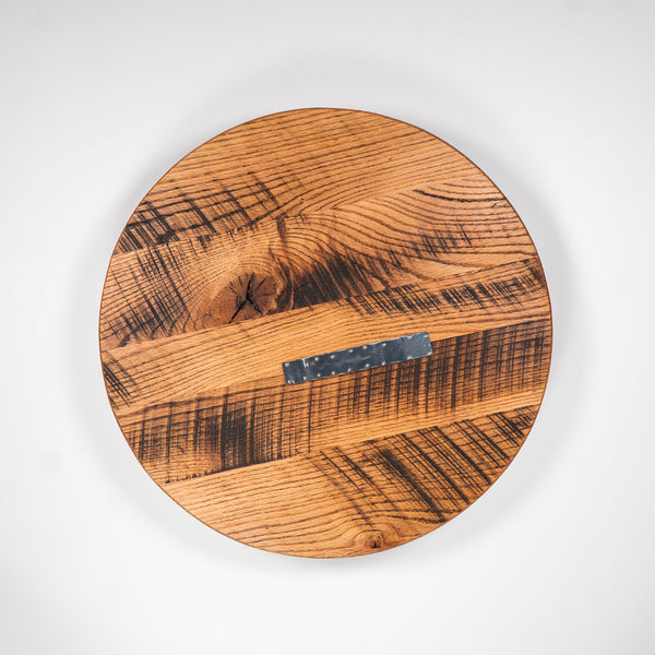 20in Reclaimed Oak Lazy Susan w/ Metal Accents