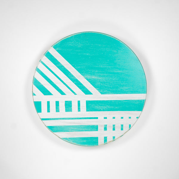 18.5in Hand-painted Lazy Susan (Turquoise/White)