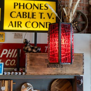 Red Vintage Glass Panel Pendant Light