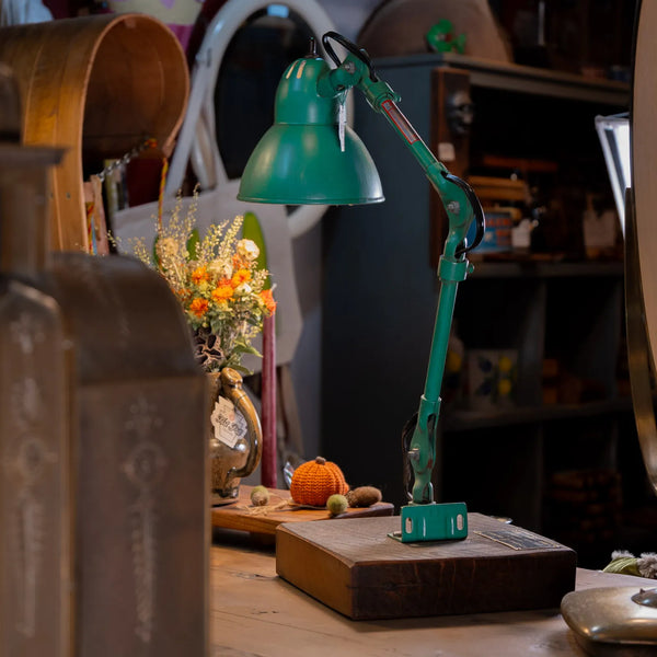 Refurbished Desk Lamp with Vintage Steel Company Plate