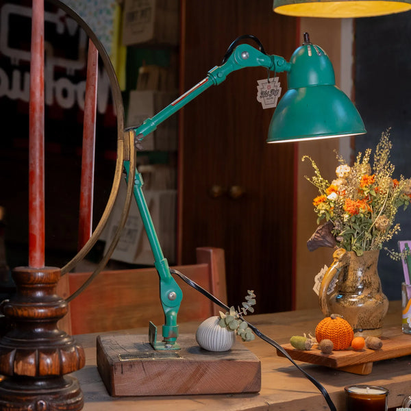 Refurbished Desk Lamp with Vintage Steel Company Plate