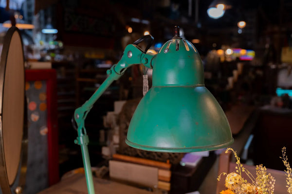 Refurbished Desk Lamp with Vintage Steel Company Plate